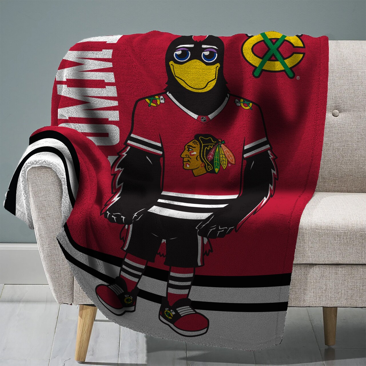 Sleep Squad Chicago Blackhawks Tommyhawk 60” x 80” Raschel Plush Hockey Blanket